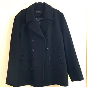Michael Kors Wool Pea Coat Large Black Classic Preppy Fall Winter Jacket